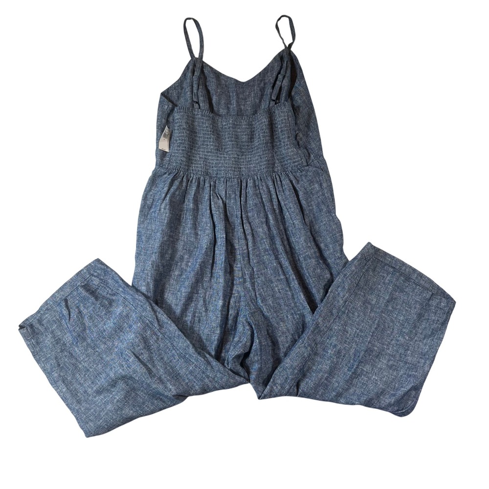 NEW Old Navy Linen Blend Jumpsuit Womens XL Smocked Wide Leg Blue Sleeveless NWT